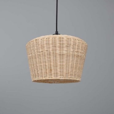 large rattan ceiling light with powder black hanging cord and fittings