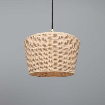large rattan ceiling pendant with satin brass fittings