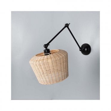MANILA Large Rattan Wall Light Adjustable Matte Black Arm