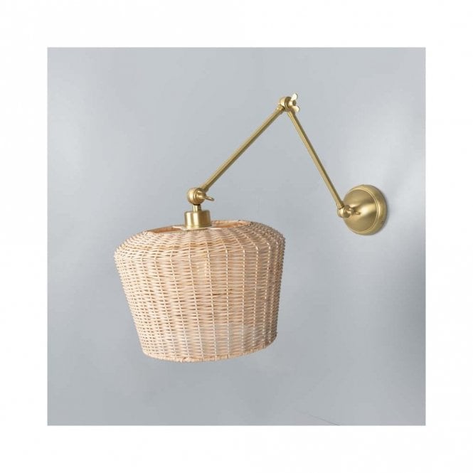 MANILA Large Rattan Wall Light with Adjustable Satin Brass Arm