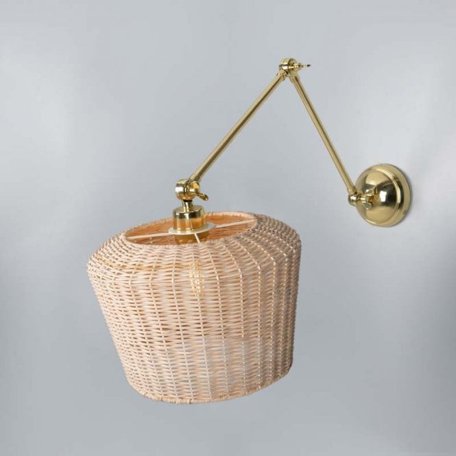 MANILA Rattan Wall Light with Adjustable Polished Brass Arm
