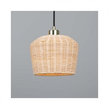 MANILA Small Rattan Ceiling Pendant with Polished Brass Finish