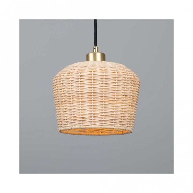 MANILA Small Rattan Ceiling Pendant with Satin Brass Finish