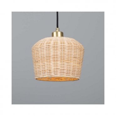 MANILA Small Rattan Ceiling Pendant with Satin Brass Finish