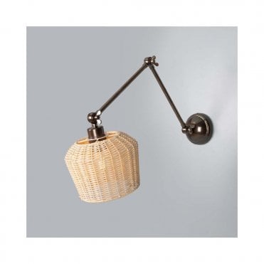 MANILA Small Rattan Wall Light with Adjustable Antique Brass Arm