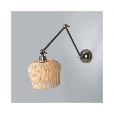MANILA Small Rattan Wall Light with Adjustable Antique Silver Arm