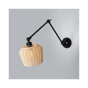 MANILA Small Rattan Wall Light with Adjustable Matte Black Arm
