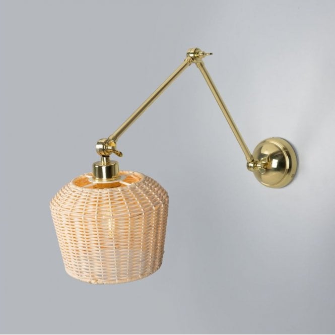 MANILA Small Rattan Wall Light with Adjustable Polished Brass Arm