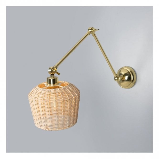MANILA Small Rattan Wall Light with Adjustable Polished Brass Arm
