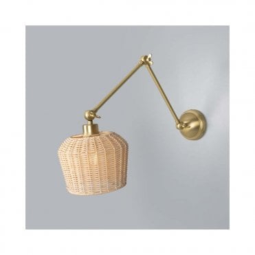 MANILA Small Rattan Wall Light with Adjustable Satin Brass Arm