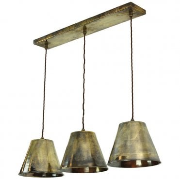 MAP - Room 3 Light Ceiling Pendant Antique Brass C/W Lb4 Bulbs