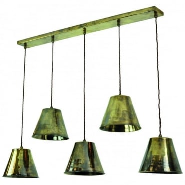 MAP - Room 5 Light Ceiling Pendant Antique Brass C/W Lb4 Bulbs
