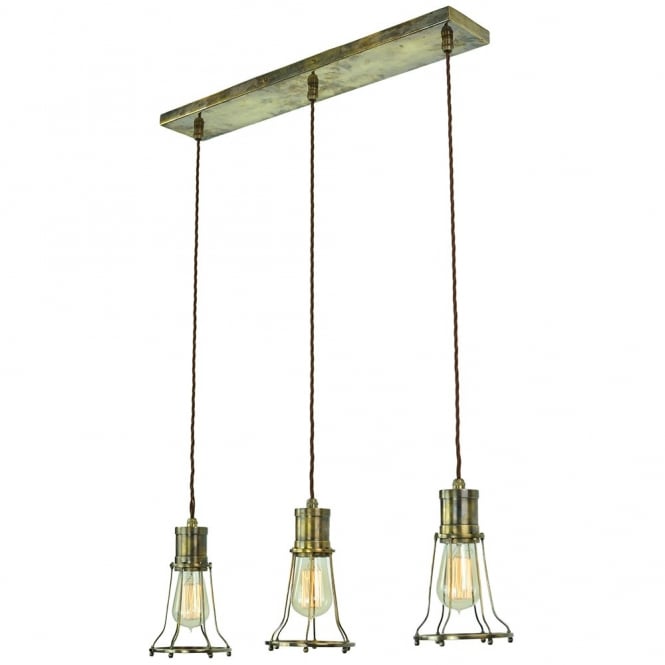 MARCONI - 3 Light Ceiling Pendant Antique Brass C/W Lb2 Bulbs