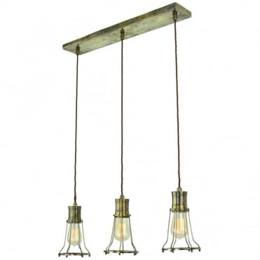 MARCONI - 3 Light Ceiling Pendant Antique Brass C/W Lb2 Bulbs