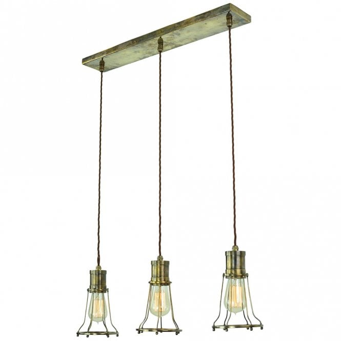 MARCONI - 3 Light Ceiling Pendant Antique Brass C/W Lb2 Bulbs