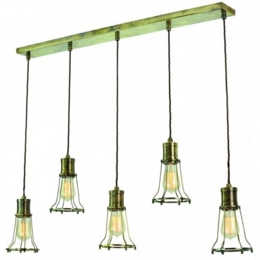 MARCONI - 5 Light Ceiling Pendant Antique Brass C/W Lb2 Bulbs