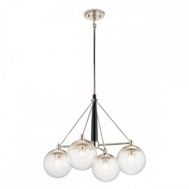 4 light cluster chandelier in polished nickel with glass globe shades