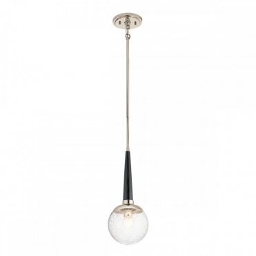 polished nickel ceiling pendant with matte black and glass shade