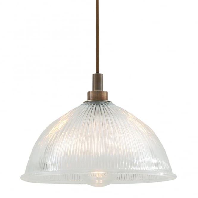 MARIS Bathroom Ceiling Pendant Antique Brass with Prismatic Glass Dome Shade
