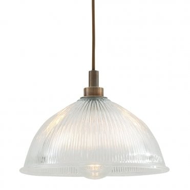 MARIS Bathroom Ceiling Pendant Antique Brass with Prismatic Glass Dome Shade
