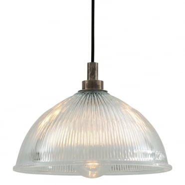 Bathroom Ceiling Pendant Antique Silver with Prismatic Glass Dome Shade