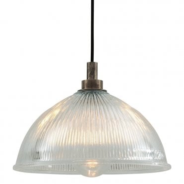 MARIS Bathroom Ceiling Pendant Antique Silver with Prismatic Glass Dome Shade
