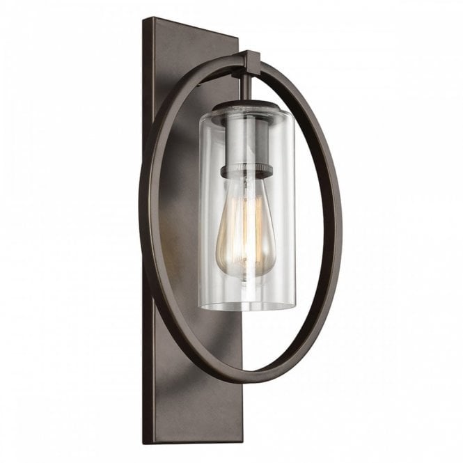 MARLENA Single Wall Light Antique Bronze with Glass Shade and Ring Decoration