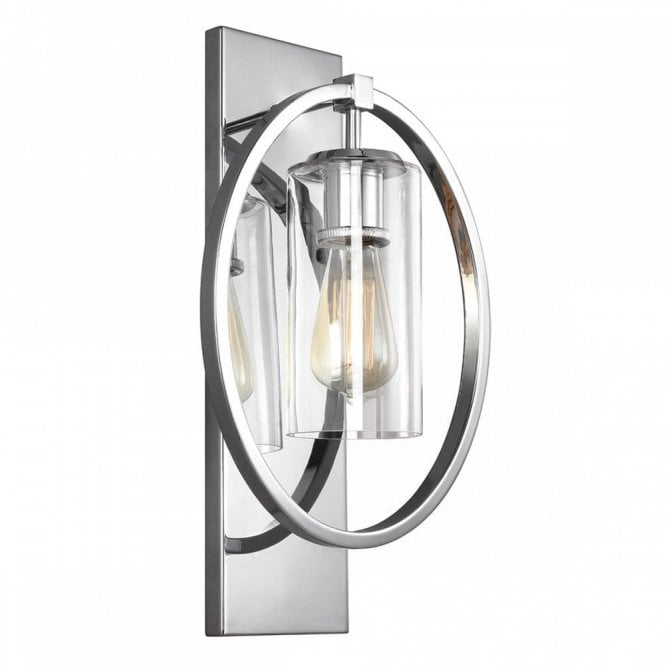 MARLENA Single Wall Light Polished Chrome Glass Shade with Ring Decoration