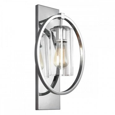 MARLENA Single Wall Light Polished Chrome Glass Shade with Ring Decoration