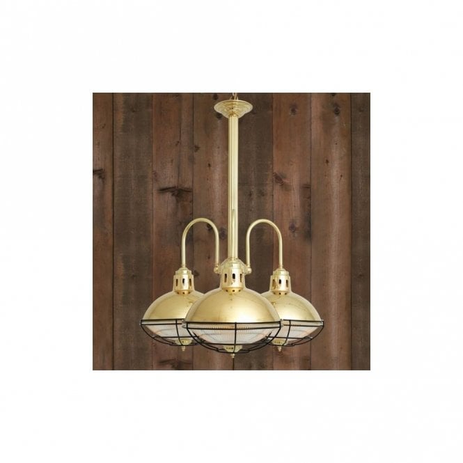 MARLOW - Cage Lamp Industrial Chandelier In Polished Brass