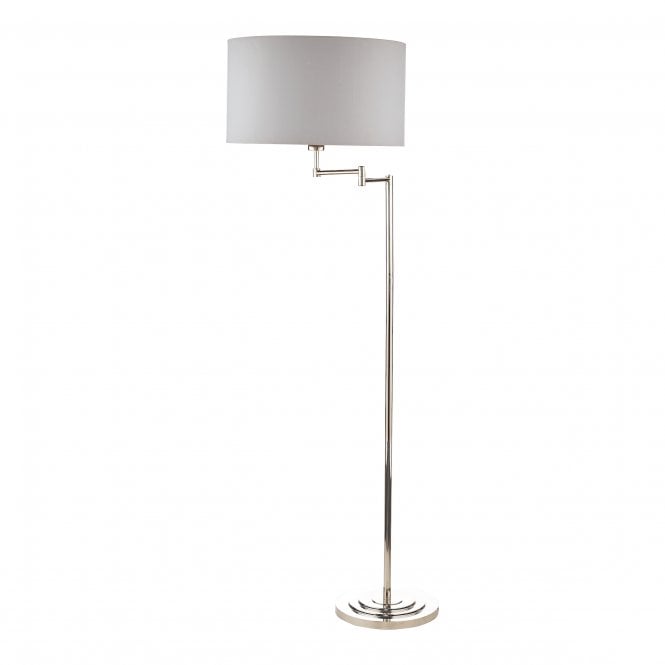 Marlowe Swing Arm Floor Lamp - Polished Nickel with Grey Shade