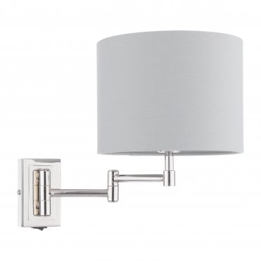 polished nickel swing arm wall light with grey shade