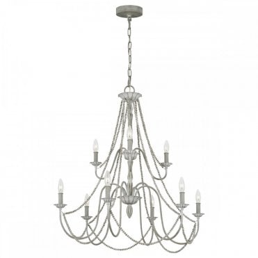 9 light beaded chandelier in french grey