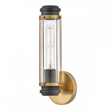 brass and black bathroom wall light