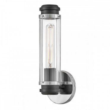 polished chrome and black bathroom wall light