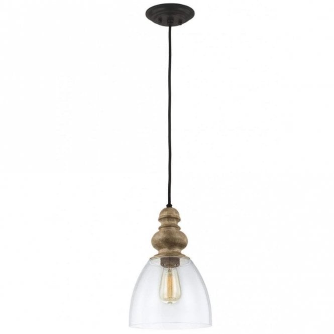 MATRIMONIO Hanging Ceiling Pendant Light in Black and Chrome and Wood/Wood Effect
