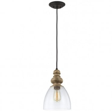 MATRIMONIO Hanging Ceiling Pendant Light in Black and Chrome and Wood/Wood Effect