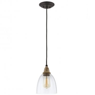 MATRIMONIO Mini Hanging Ceiling Pendant Light in Black and Chrome and Wood Effect