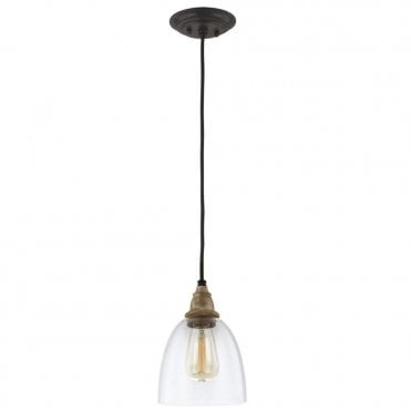 MATRIMONIO Mini Hanging Ceiling Pendant Light in Black and Chrome and Wood Effect