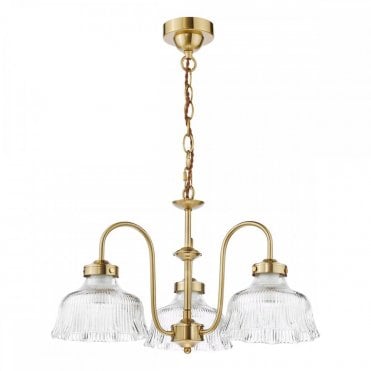 brass ceiling pendant with ribbed glass shades