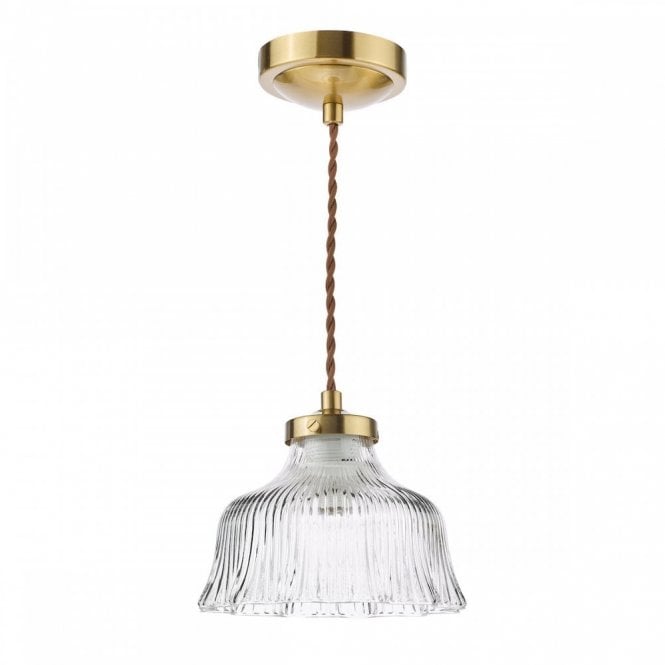 Maude Ceiling Pendant - Natural Brass with Ribbed Glass Shade