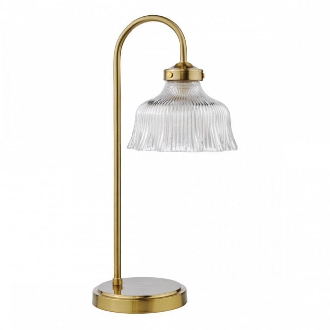Maude Table Lamp - Natural Brass with Ribbed Glass Lampshade