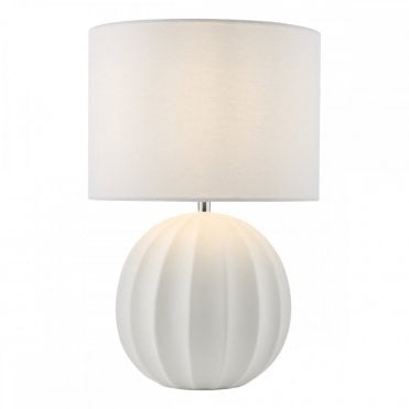 Mavis cream ceramic table lamp with ivory linen shade – modern bedside lamp from Lighting and Lights