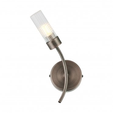 bronze bathroom wall light with ribbed glass shade