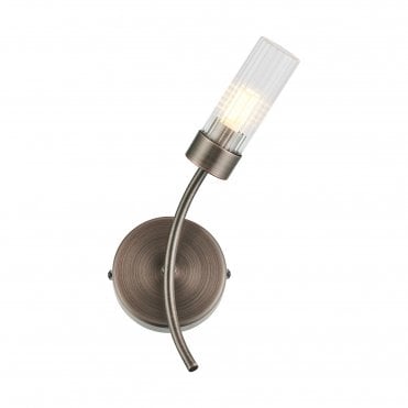 bronze bathroom wall light with ribbed glass shade