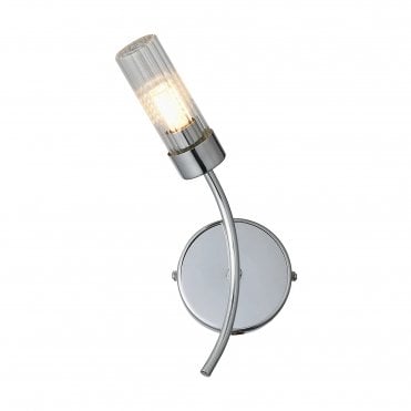 polished chrome bathroom wall light with ribbed glass shade