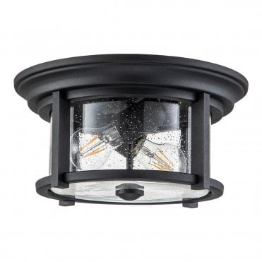 Black Flush Mount with Clear Seeded Glass