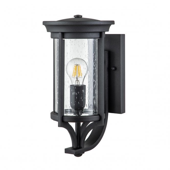 MERRILL Small Black Wall Lantern with Clear Seeded Glass