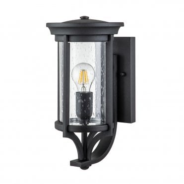 Small Black Wall Lantern | Clear Seeded Glass