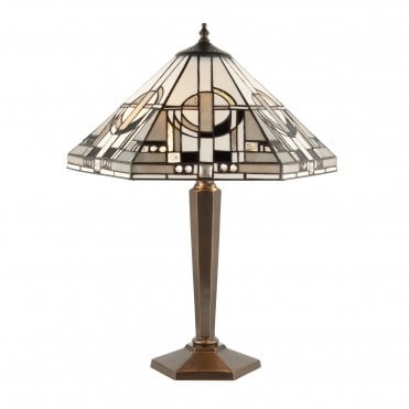 METROPOLITAN - Art Deco Style Tiffany Table Lamp, Antique Brass Base